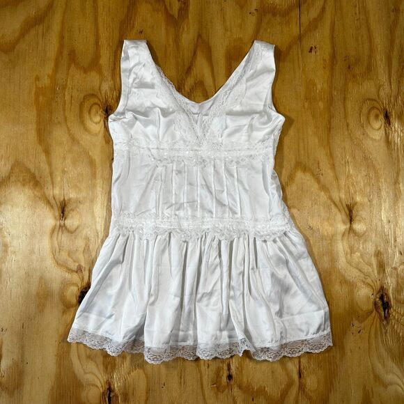 Other - White Lace Trim Satin Mini Dress Or Nightgown - Size M